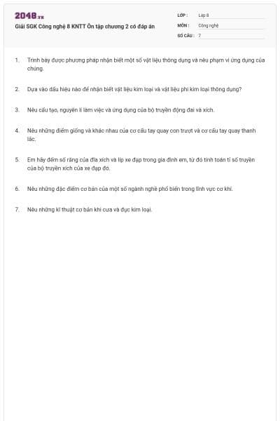 Giải SGK Công nghệ 8 KNTT Ôn tập chương 2 có đáp án
