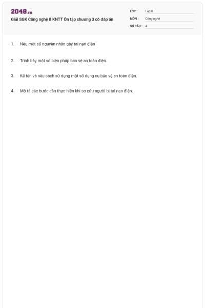 Giải SGK Công nghệ 8 KNTT Ôn tập chương 3 có đáp án