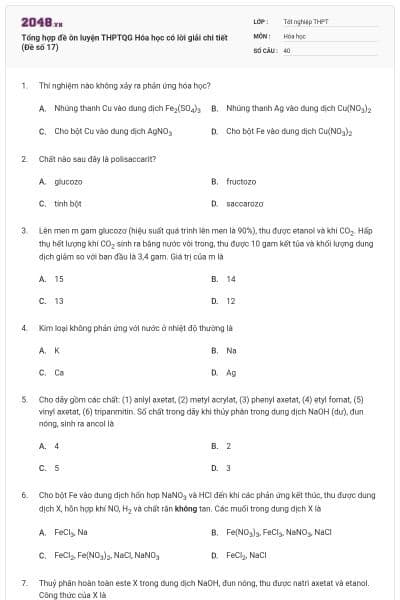 Tổng hợp đề ôn luyện THPTQG Hóa học có lời giải chi tiết (Đề số 17)