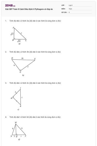 Giải SBT Toán 8 Cánh Diều Định lí Pythagore có đáp án