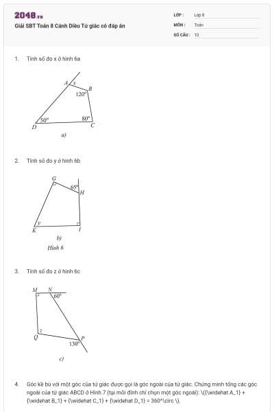 Giải SBT Toán 8 Cánh Diều Tứ giác có đáp án