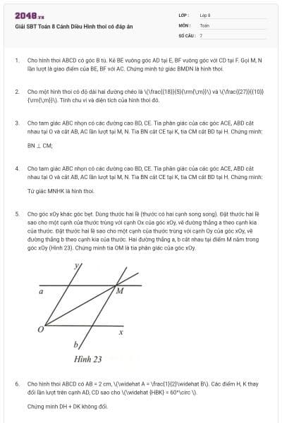 Giải SBT Toán 8 Cánh Diều Hình thoi có đáp án