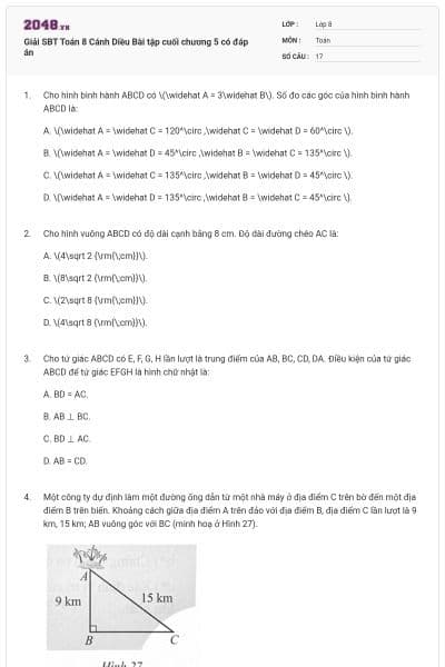 Giải SBT Toán 8 Cánh Diều Bài tập cuối chương 5 có đáp án