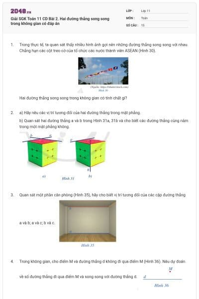 Giải SGK Toán 11 CD Bài 2. Hai đường thẳng song song trong không gian có đáp án
