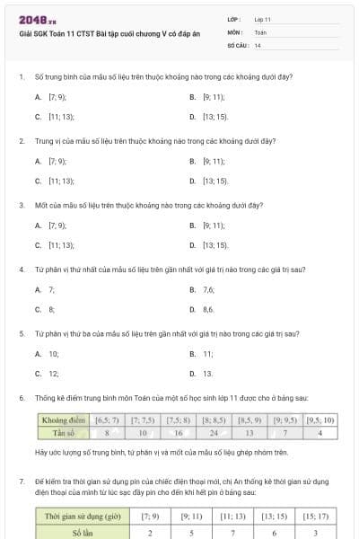 Giải SGK Toán 11 CTST Bài tập cuối chương V có đáp án