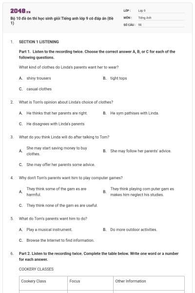 Bộ 10 đề ôn thi học sinh giỏi Tiếng anh lớp 9 có đáp án (Đề 1)