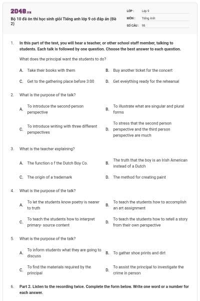 Bộ 10 đề ôn thi học sinh giỏi Tiếng anh lớp 9 có đáp án (Đề 2)