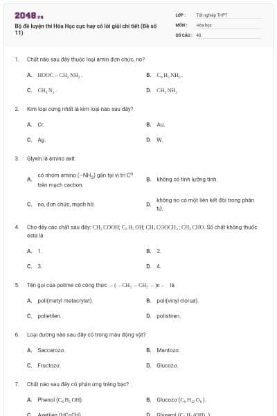 Bộ đề luyện thi Hóa Học cực hay có lời giải chi tiết (Đề số 11)