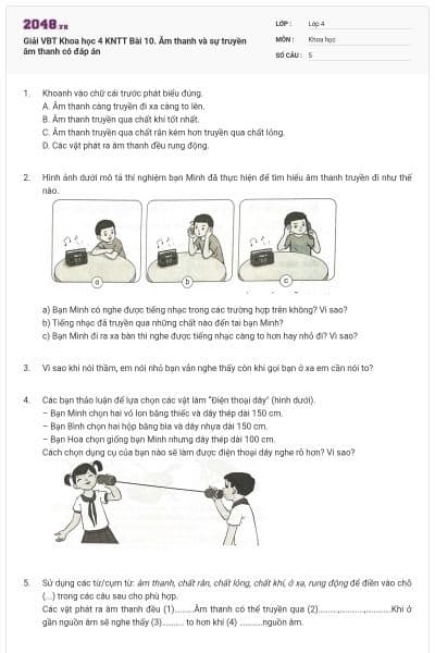 Giải VBT Khoa học 4 KNTT Bài 10. Âm thanh và sự truyền âm thanh có đáp án