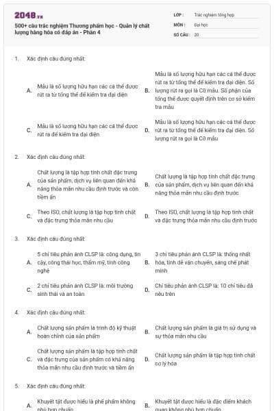 500+ câu trắc nghiệm Thương phẩm học - Quản lý chất lượng hàng hóa có đáp án - Phần 4