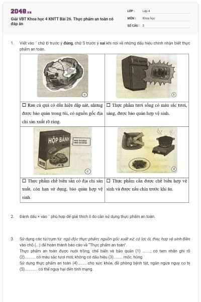 Giải VBT Khoa học 4 KNTT Bài 26. Thực phẩm an toàn có đáp án
