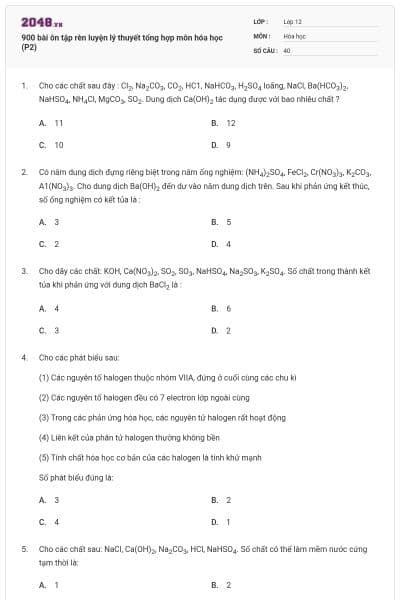 900 bài ôn tập rèn luyện lý thuyết tổng hợp môn hóa học (P2)