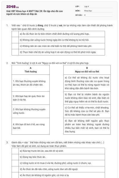 Giải VBT Khoa học 4 KNTT Bài 28: Ôn tập chủ đề con người và sức khỏe có đáp án