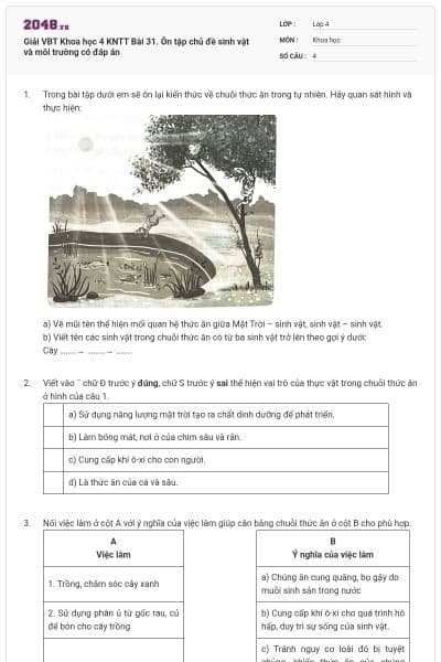 Giải VBT Khoa học 4 KNTT Bài 31. Ôn tập chủ đề sinh vật và môi trường có đáp án