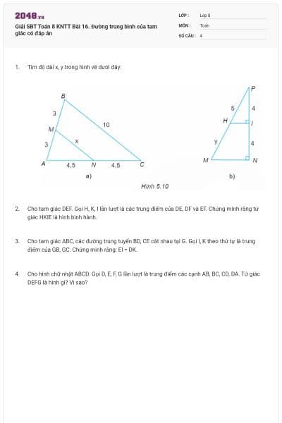 Giải SBT Toán 8 KNTT Bài 16. Đường trung bình của tam giác có đáp án