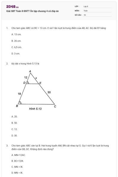 Giải SBT Toán 8 KNTT Ôn tập chương 4 có đáp án