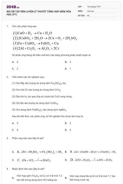 BÀI ÔN TẬP RÈN LUYỆN LÝ THUYẾT TỔNG HỢP MÔN HÓA HỌC (P1)