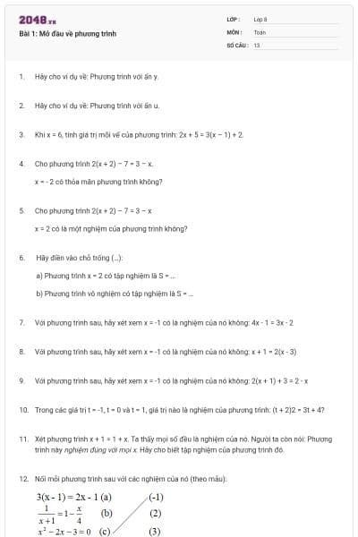 Bài 1: Mở đầu về phương trình