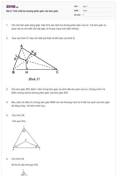 Bài 6: Tính chất ba đường phân giác của tam giác