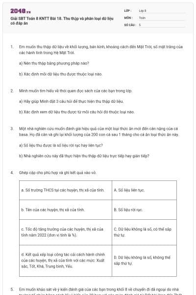 Giải SBT Toán 8 KNTT Bài 18. Thu thập và phân loại dữ liệu có đáp án