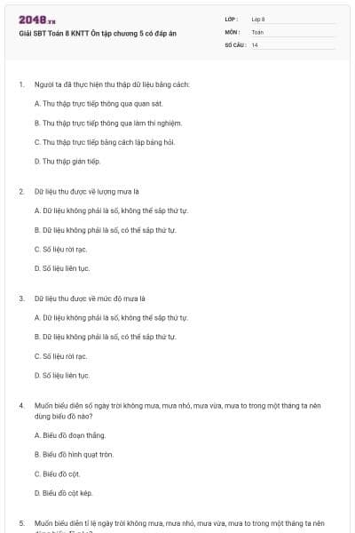 Giải SBT Toán 8 KNTT Ôn tập chương 5 có đáp án