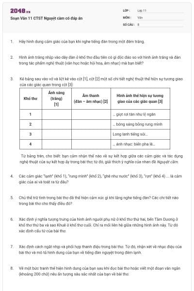 Soạn Văn 11 CTST Nguyệt cầm có đáp án