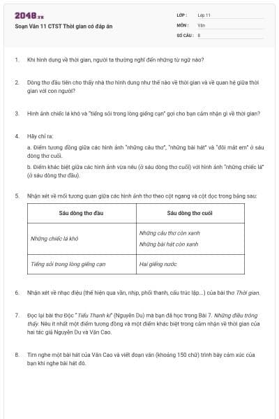 Soạn Văn 11 CTST Thời gian có đáp án