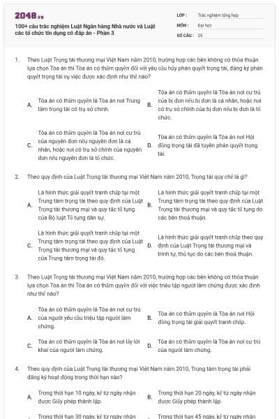100+ câu trắc nghiệm Luật Ngân hàng Nhà nước và Luật các tổ chức tín dụng có đáp án - Phần 3