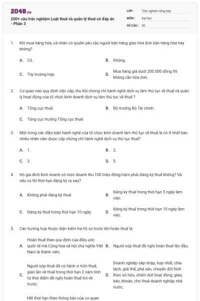 200+ câu trắc nghiệm Luật thuế và quản lý thuế có đáp án - Phần 3