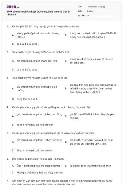200+ câu trắc nghiệm Luật thuế và quản lý thuế có đáp án - Phần 5