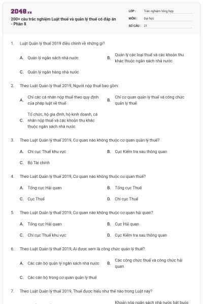 200+ câu trắc nghiệm Luật thuế và quản lý thuế có đáp án - Phần 8