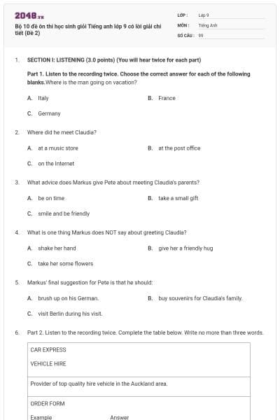 Bộ 10 đề ôn thi học sinh giỏi Tiếng anh lớp 9 có lời giải chi tiết (Đề 2)
