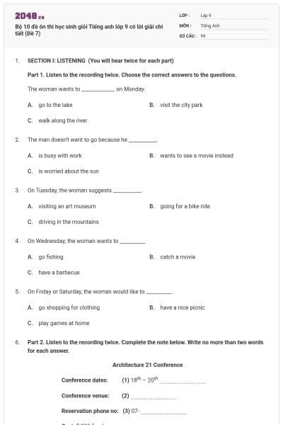 Bộ 10 đề ôn thi học sinh giỏi Tiếng anh lớp 9 có lời giải chi tiết (Đề 7)