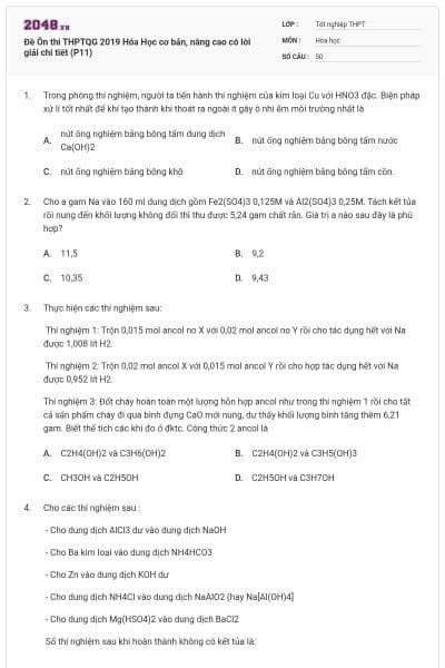 Đề Ôn thi THPTQG 2019 Hóa Học cơ bản, nâng cao có lời giải chi tiết (P11)