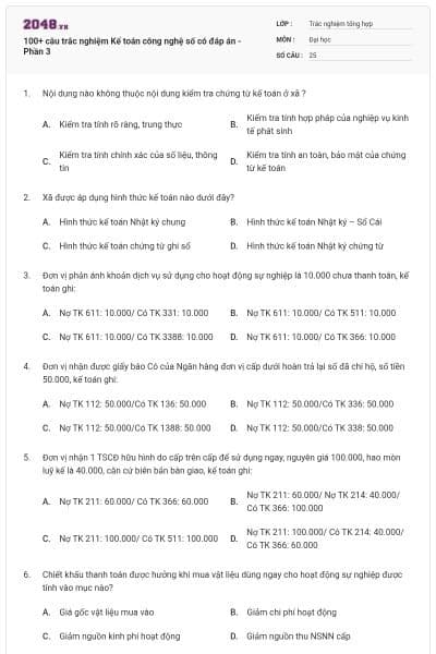 100+ câu trắc nghiệm Kế toán công nghệ số có đáp án - Phần 3