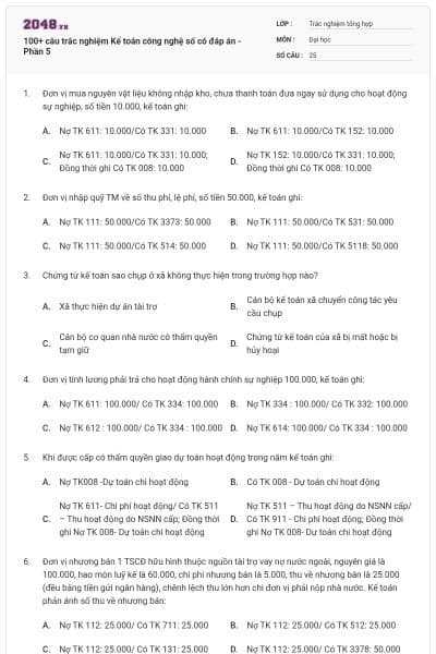 100+ câu trắc nghiệm Kế toán công nghệ số có đáp án - Phần 5