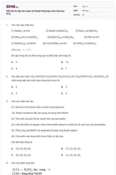 900 bài ôn tập rèn luyện lý thuyết tổng hợp môn hóa học (P3)