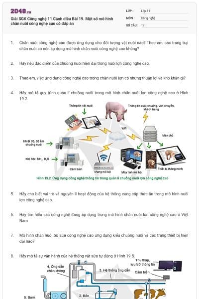 Giải SGK Công nghệ 11 Cánh diều Bài 19. Một số mô hình chăn nuôi công nghệ cao có đáp án