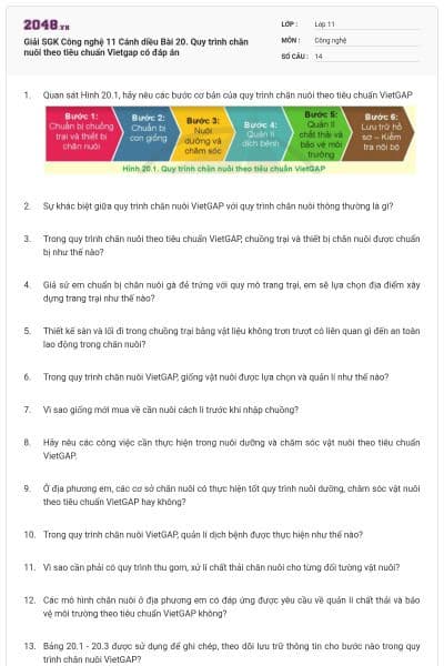 Giải SGK Công nghệ 11 Cánh diều Bài 20. Quy trình chăn nuôi theo tiêu chuẩn Vietgap có đáp án