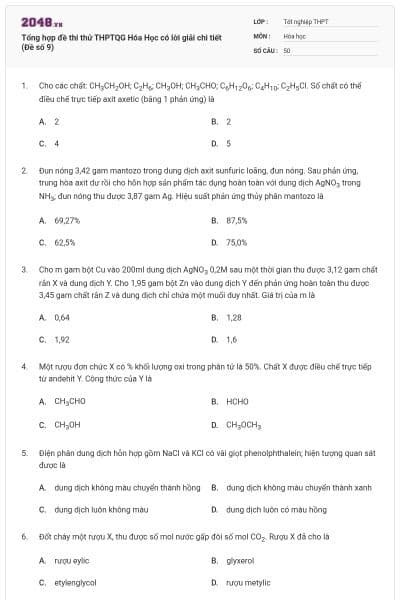 Tổng hợp đề thi thử THPTQG Hóa Học có lời giải chi tiết (Đề số 9)