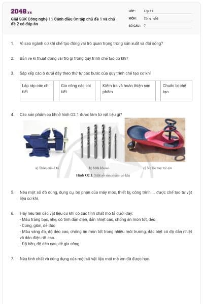 Giải SGK Công nghệ 11 Cánh diều  Ôn tập chủ đề 1 và chủ đề 2 có đáp án