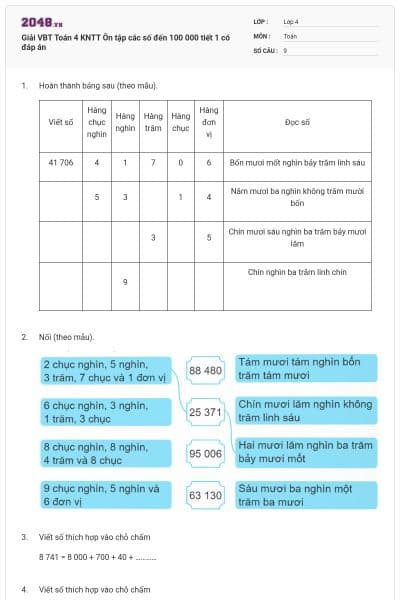 Giải VBT Toán 4 KNTT Ôn tập các số đến 100 000 tiết 1 có đáp án