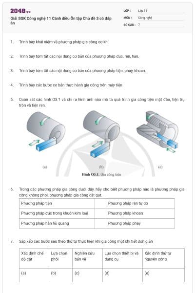 Giải SGK Công nghệ 11 Cánh diều Ôn tập Chủ đề 3 có đáp án