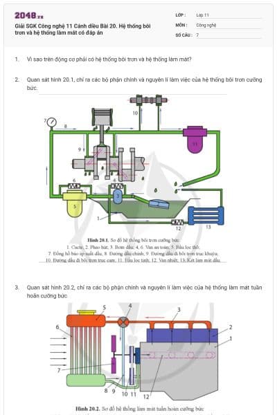 Giải SGK Công nghệ 11 Cánh diều Bài 20. Hệ thống bôi trơn và hệ thống làm mát có đáp án