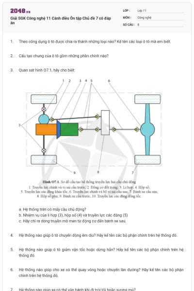 Giải SGK Công nghệ 11 Cánh diều Ôn tập Chủ đề 7 có đáp án