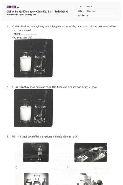 Giải Vở bài tập Khoa học 4 Cánh diều Bài 1. Tính chất và vai trò của nước có đáp án