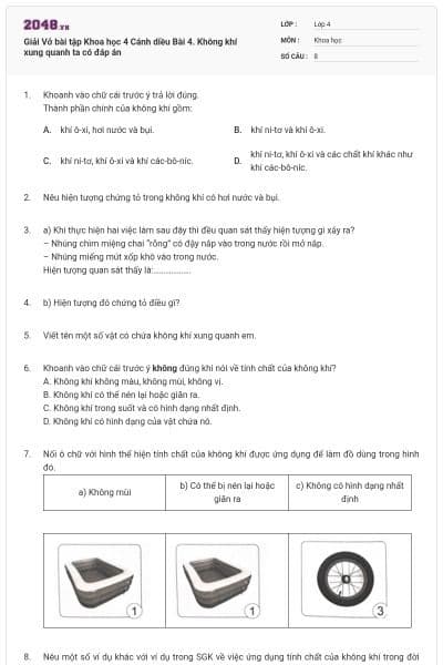 Giải Vở bài tập Khoa học  4 Cánh diều Bài 4. Không khí xung quanh ta có đáp án