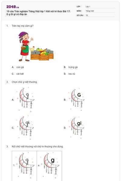 10 câu Trắc nghiệm Tiếng Việt lớp 1 Kết nối tri thức Bài 17: G g Gi gi có đáp án