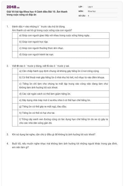 Giải Vở bài tập Khoa học 4 Cánh diều Bài 10. Âm thanh trong cuộc sống có đáp án