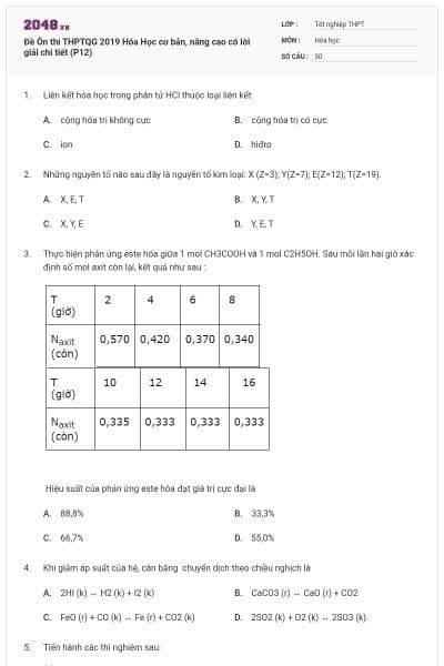 Đề Ôn thi THPTQG 2019 Hóa Học cơ bản, nâng cao có lời giải chi tiết (P12)